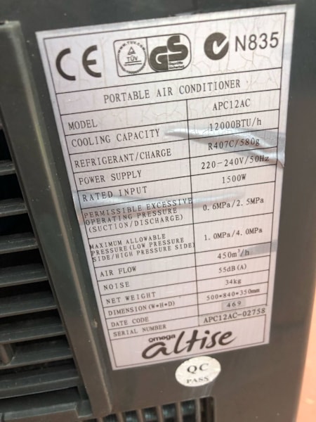 Air Conditioner / Dehumidifier  in one Omega ALTISE ACP12AC Working Fi63016060133251112