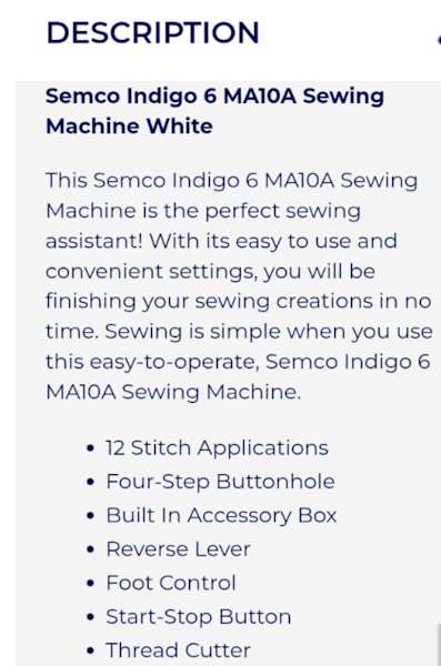 SEMCO INDIGO SEWING MACHINE BRAND NEW63021728914049114