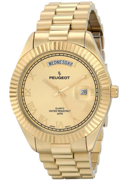 Men's Peugeot Coin Edge Bezel Bracelet Watch - Gold