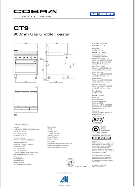 Cobra CT9 900mm Gas Griddle Toaster63016913291778112