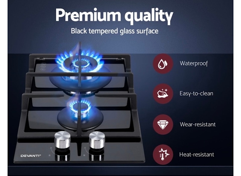 Devanti 30cm 2 burner black gas cooktop 63470145628546113