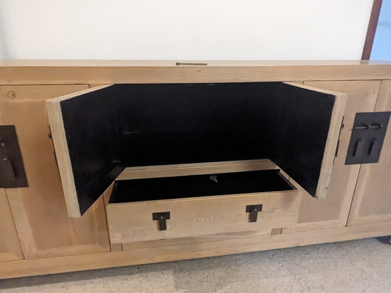 Solid timber cabinet sideboard and matching tall shelf storage62863369212035112