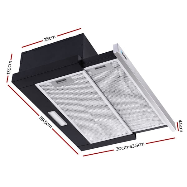 Range Hood Stainless Steel Slide Out Kitchen Canopy 60cm 600mm Black63016484511874112