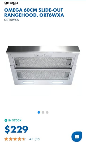 OMEGA 60cm Slide out RangeHood .ORT6WXA63470139039106110