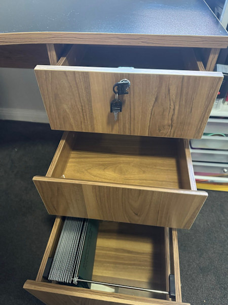 Corner Office desk with draws and cupboard 62863383654145112