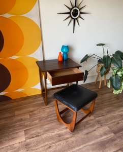 Mid Century G Plan Teak Entry Hall Table with Drawer and Stool