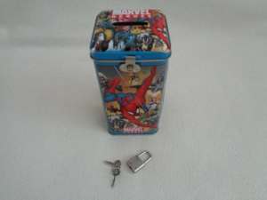 TIN MONEY BOX 'MARVEL HEROES', WITH LOCK & KEY - COLLECTABLE