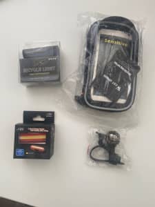 Bicycle Lights, Bell, Phone Holder Package