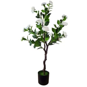 Flowering Natural White Artificial Camellia Tree 100cm...