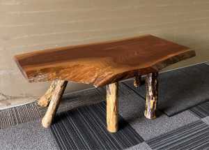 Coffee table - Redgum slab/Mangrove legs - $120