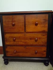 Antique Circa 1870 solid timber 4 drawer Victorian chest of drawers