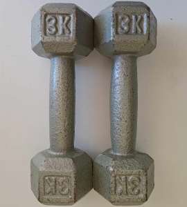 Solid Cast Iron Hex Grey 3kg Dumbells (Pair)