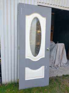 External front door and side panel with patterned glass inserts