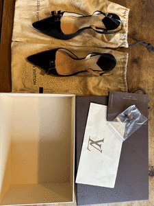 LOUIS VUITTON Satin Monogram Red Slingback Shoes Box Dust Bag Receipt Sz 39