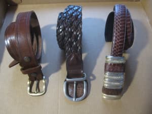 3x Ladies Leather Belts Brown Size S - M Country Road - Vtg Snakeskin