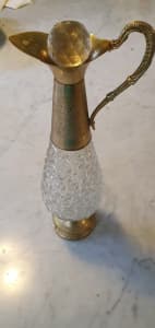 Italian wine Decanter glass and gold plated. Vintage.