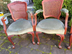 2 x vintage Louis XV reproduction armchairs in Green velvet