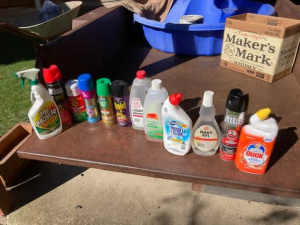 Free household cleaning items, fly spray etc