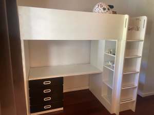 Sold- pending pickup loft bed with desk and storage. Black/White