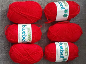 Vintage Patons Bluebell Pure New Wool 25grams Red Colour/Lot of 6