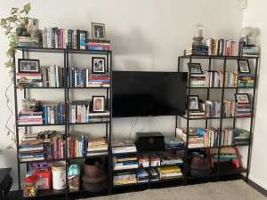 TV Cabinet Book Shelf Storage Black w/Glass Shelves 300x36x175cm