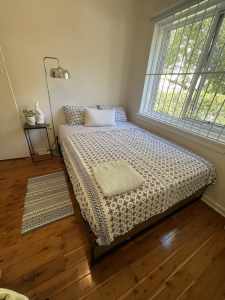 Temple & Webster steel queen size bed and mattress