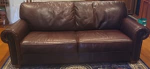 Leather 3 seater studded lounge