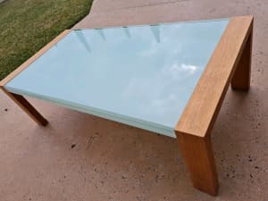 Glass Coffee table w Timber frame