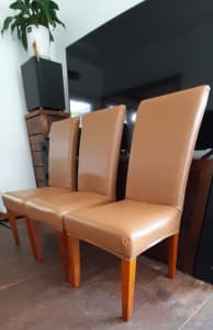 FAUX LEATHER AND WOOD DINING CHAIRS - AS NEW CONDITION - 