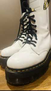 Much sought after Dr. Martens Jadon platform boots in smooth white