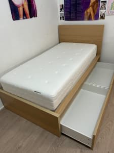 IKEA MALM Single Bed Frame,High, with 2 Storage boxes