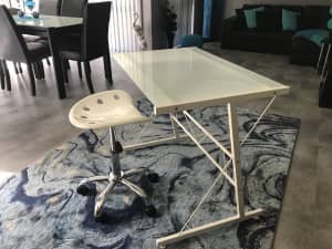 Glass top table and stool