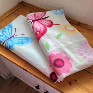 Pair of Girls Cotton Curtains, Flowers & Butterflies 