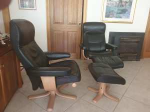 2x IMG Nordic Swivel Reclining Chairs & Footstools. Leather Armchairs