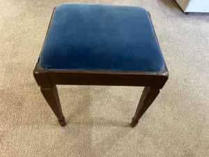 Blue velvet upholstered vintage bedroom stool