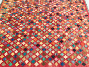 Boho design pure wool hand woven Afghan Kilim rug 197x155cm