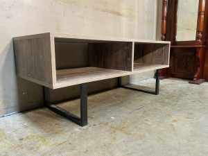 Nearly new grey colour solid wooden small cube TV unit