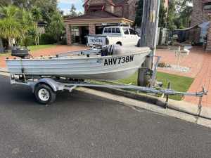12ft Tinnie On Registered Trailer With 5HP Mariner Outboard Motor
