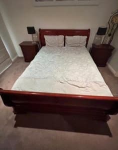 Queen size bed and mattress in timber