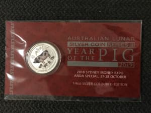 Silver Lunar pig coin. 1/4 oz ANDA colourised limited edition