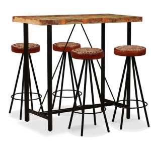 5 Piece Bar SetSolid Reclaimed Wood, Genuine & Canvas