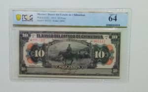 Mexico, 1913, 10 Pesos, Pic No. S133a PCGS 64 PMG, UNC