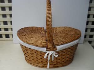 Picnic Basket, large, cane, twin lids, as new, well made