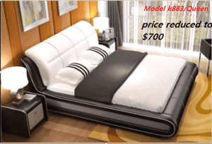 PU leather Queen bed frames black white price marked on photo from700