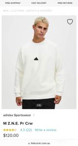 Brand New Adidas Men’s Medium ZNE White Sweatshirt Jumper