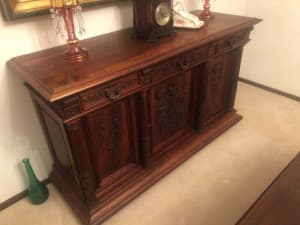 Sideboard cupboard and drawers, antique heavily carved