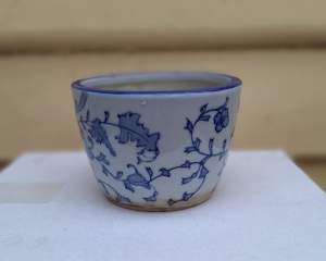 Blue and White Ceramic Pot with Drainage Hole 