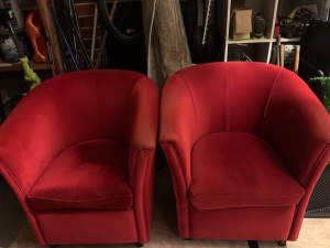 Armchairs x 2 red velour