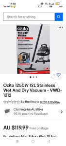 Ozito wet and dry vacuum cleaner 1250w 12 litre indoor outdoor vacuum 