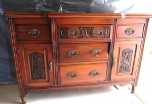 Antique Wood Sideboard Buffet Cabinet Drawers Table